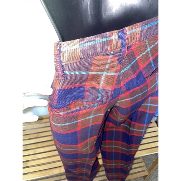 1960’s / 1970s Denim Linen Pants Flare Bell bottom Hippie‎ Boho Red Blue Plaid - Picture 5 of 9